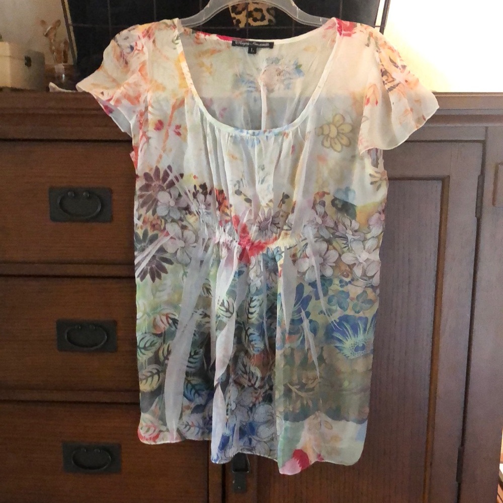 Floral Multicolor Women's Top sheer elastic bust springy